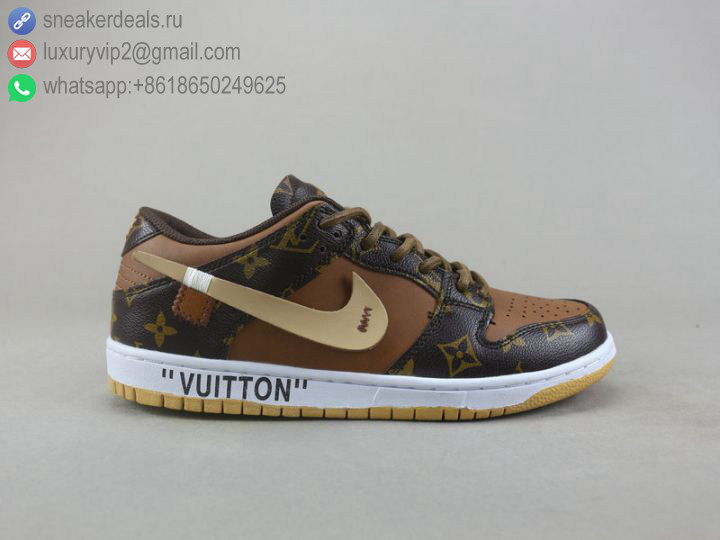 LV X NIKE SB ZOOM DUNK LOW PRO BROWN LEATHER MEN SKATE SHOES